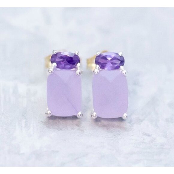 Vintage Sterling Silver Purple Gem Stone Stud Earrings | CD1 - Picture 1 of 3